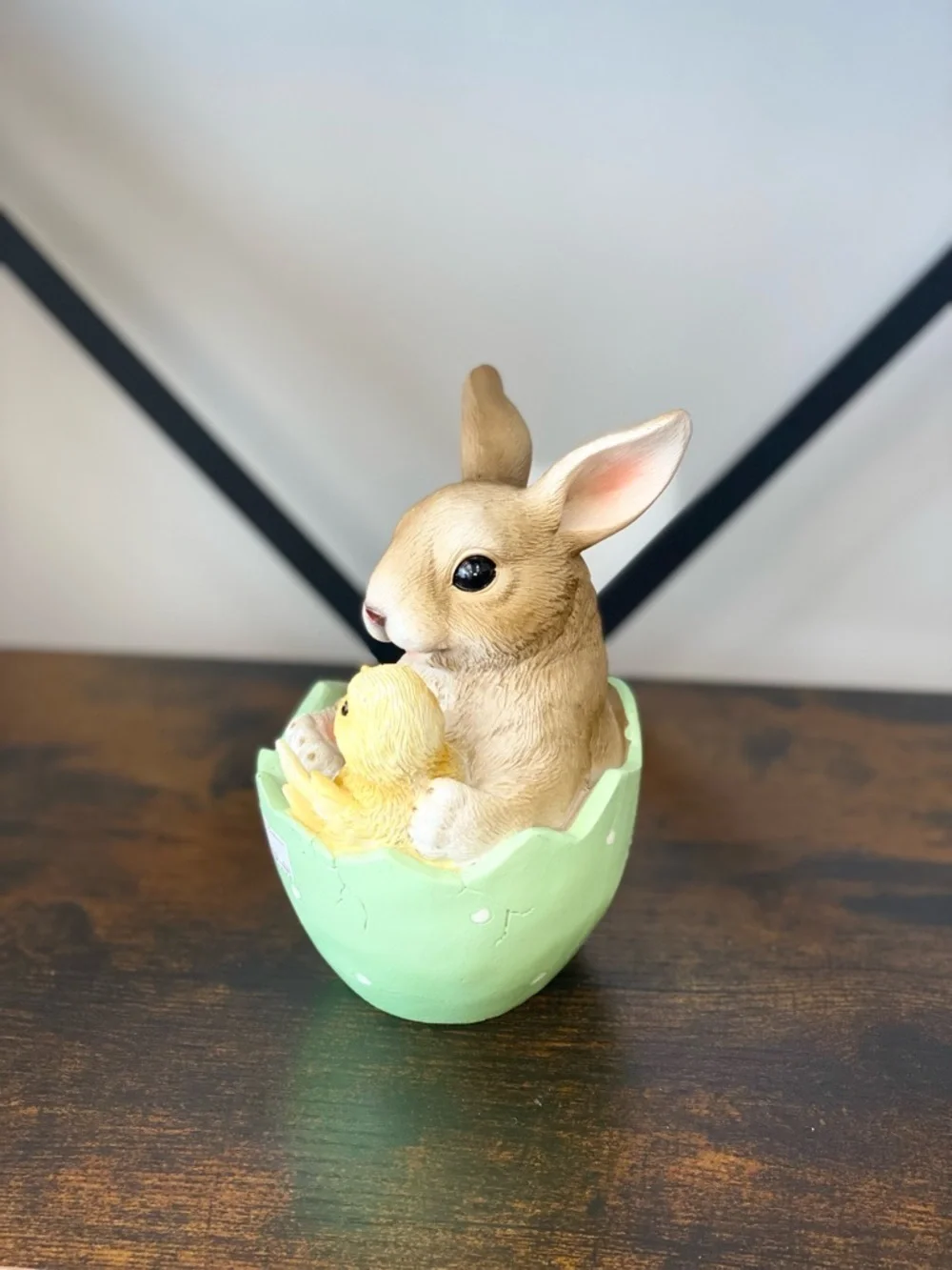 Brown Bunny and Yellow Chick Decorative Small Pet Figurine in Mint Egg